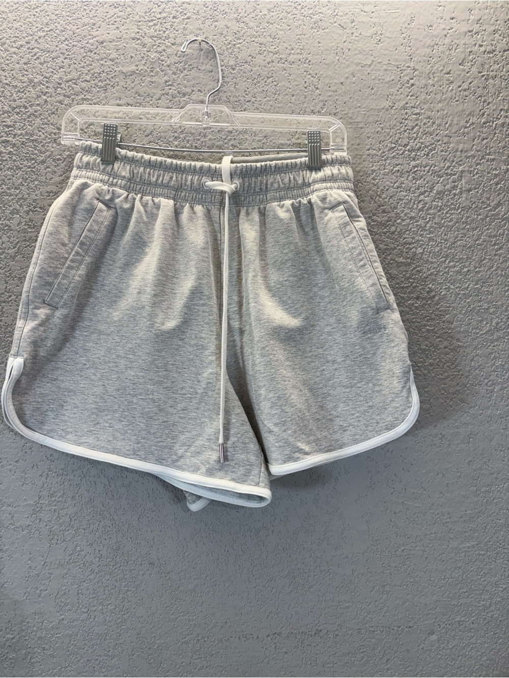 Women’s Heather Gray Athletic Drawstring Shorts with White Trim